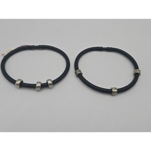 Lot Of 2 Xxl Rubber Tube Bracelets Triple Silver Tone Beads Slide On Handmade